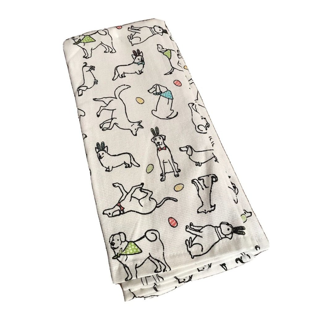 Dogs as Bunny Rabbits Kitchen Towels Set Easter Spring Garden New Isaac Mizrahi - Picture 2 of 8